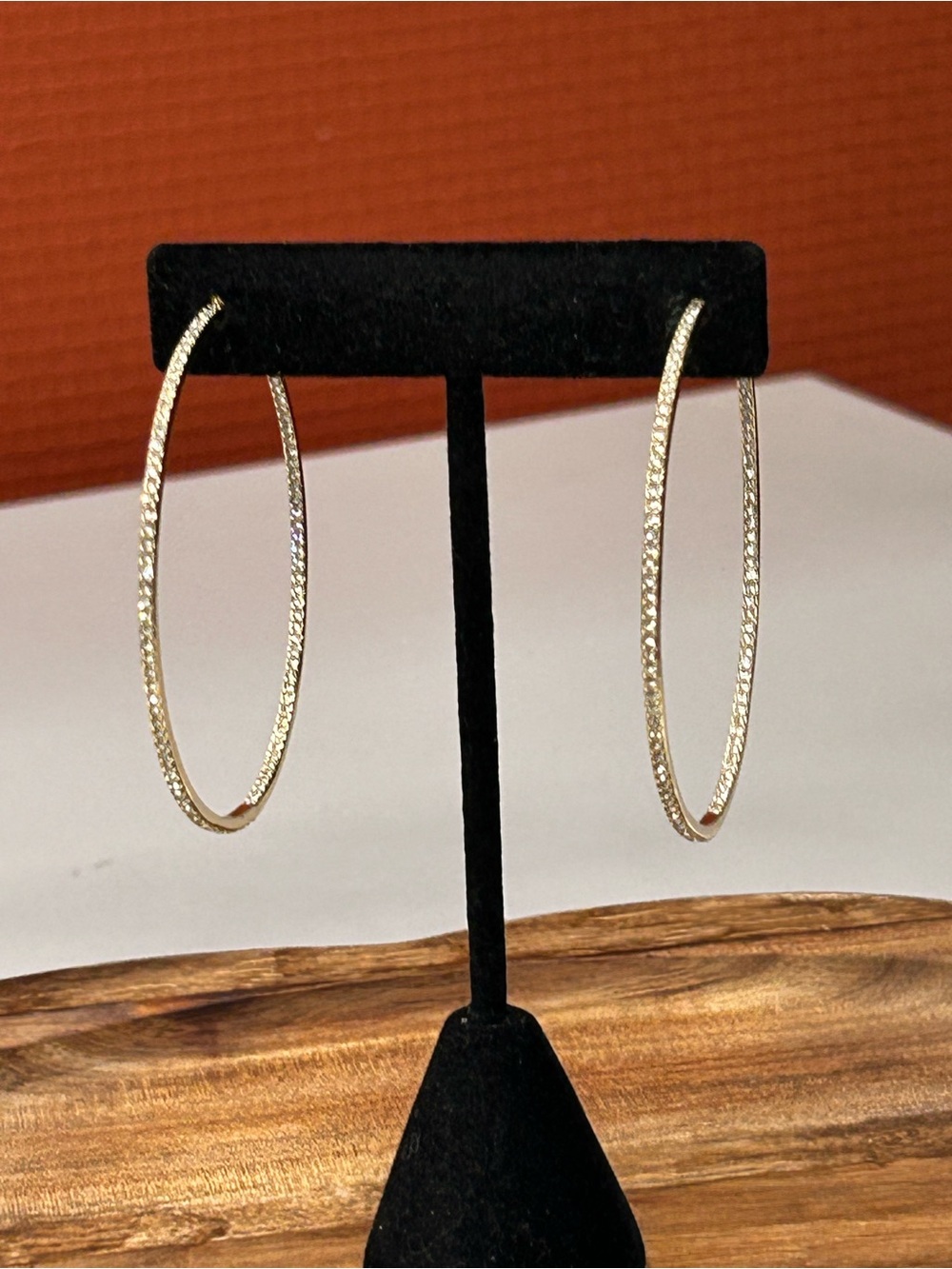 Beautiful Gold tone Rhinestone hoops large